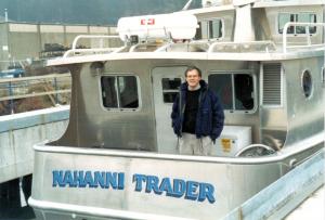 The designer aboard Nahanni Trader, 1993 Nahanni Trader